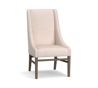 Milan Slope Arm Upholstered Dining Side Chair, Gray Wash Leg, Performance Chateau Basketweave Ivory - Image 1
