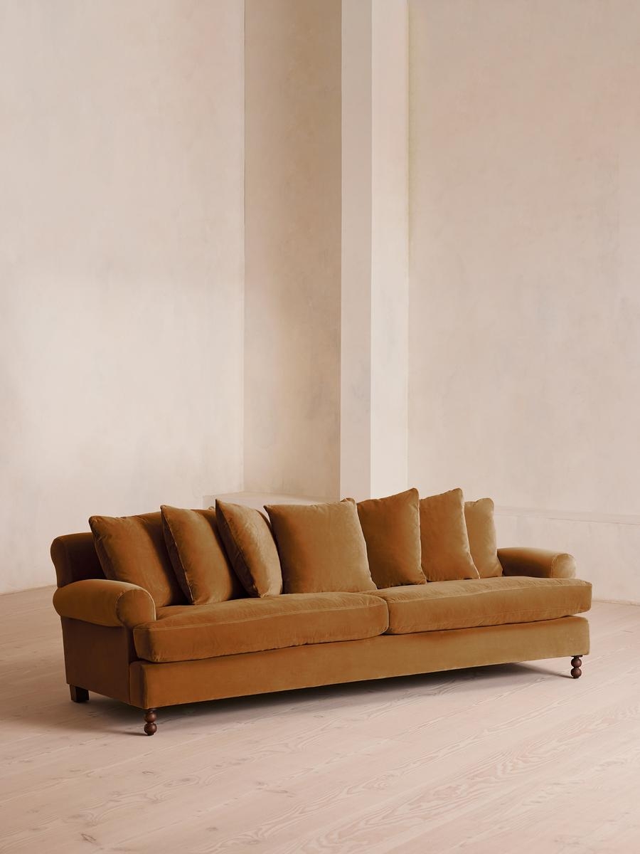 Audrey Four Seater Sofa, Velvet, Mustard, US - Image 0