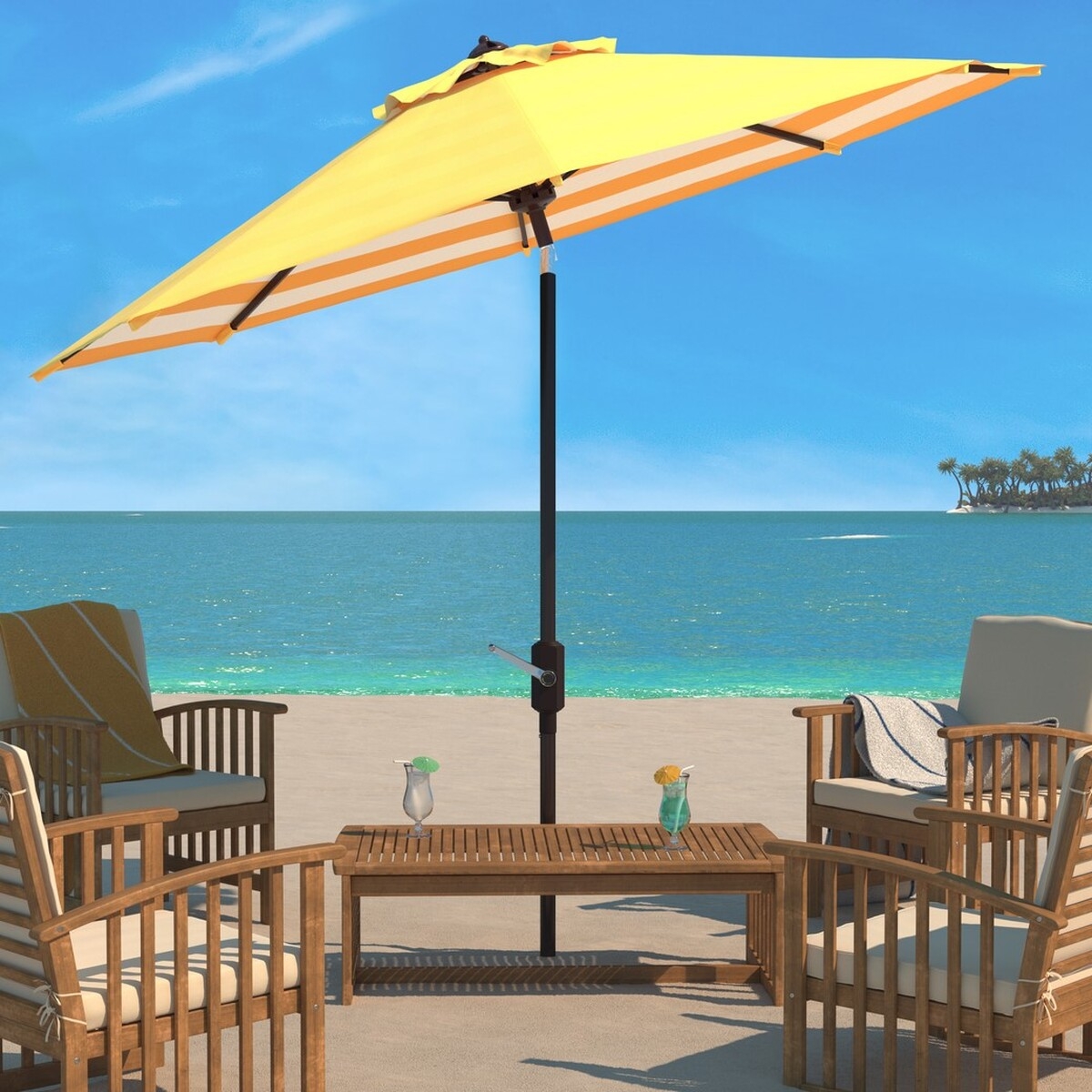 Tiana 9Ft Crank Umbrella - Yellow - Safavieh - Image 1