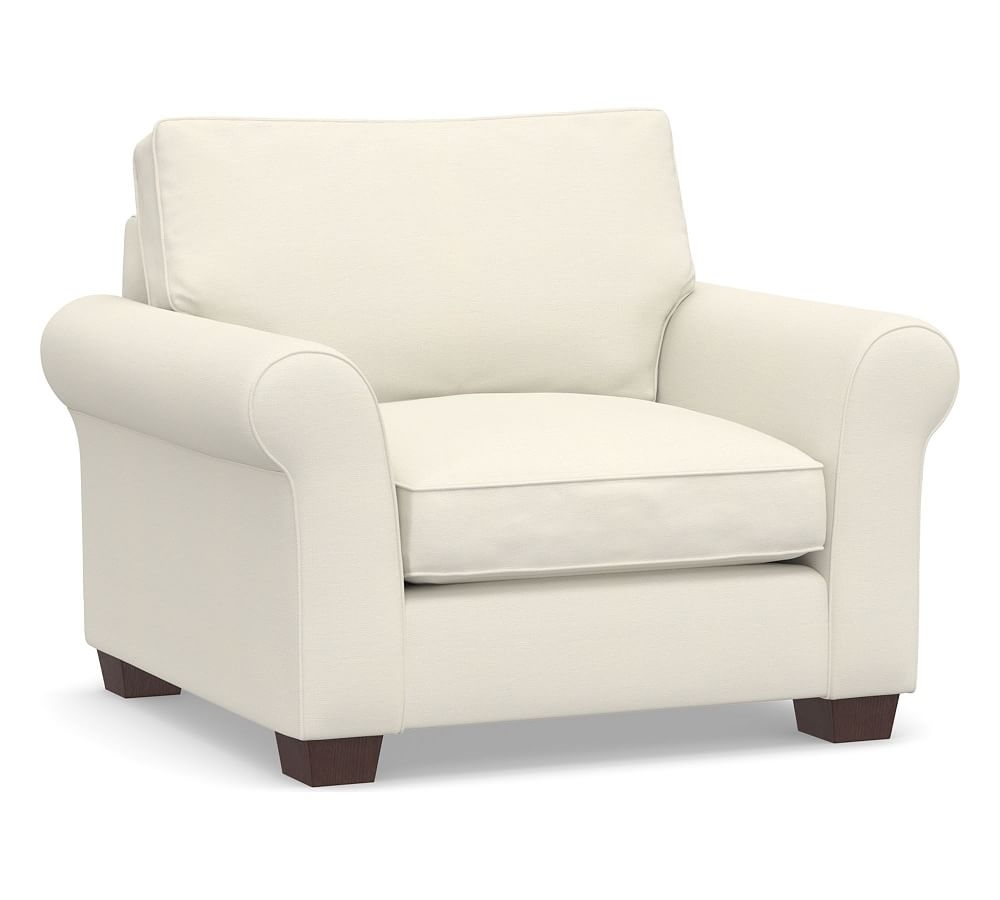 PB Comfort Roll Arm Upholstered Grand Armchair, Box Edge Down Blend Wrapped Cushions, Textured Twill Ivory - Image 0