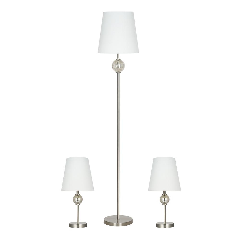 Cresswell 3-Piece Brushed Nickel Transitional Lamp Set (2 Table Lamps, 1 Floor Lamp), LED Bulbs - Image 0