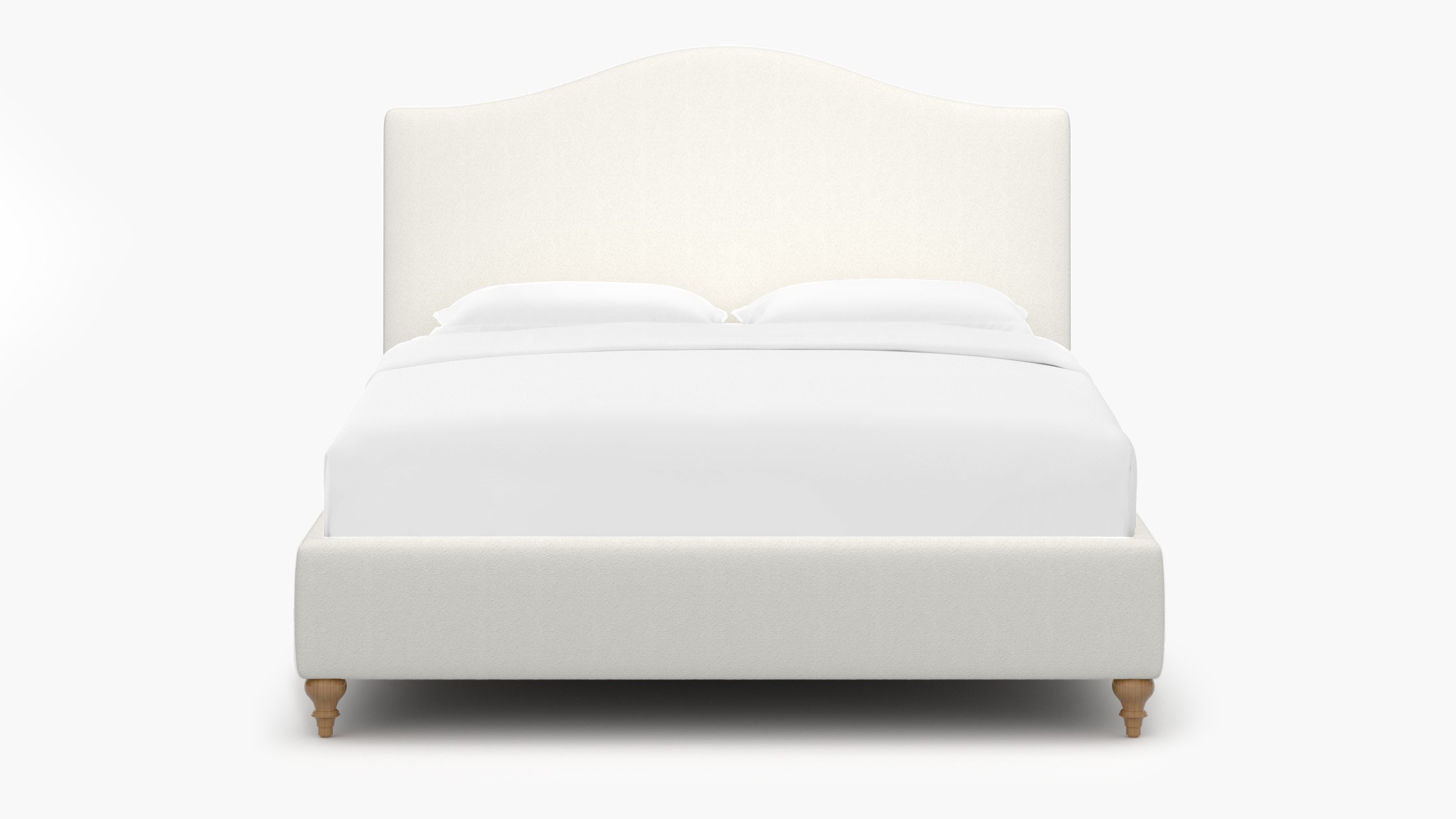 Camelback Bed, Snow Boucle, Natural Traditional Turned Leg, King - Image 0