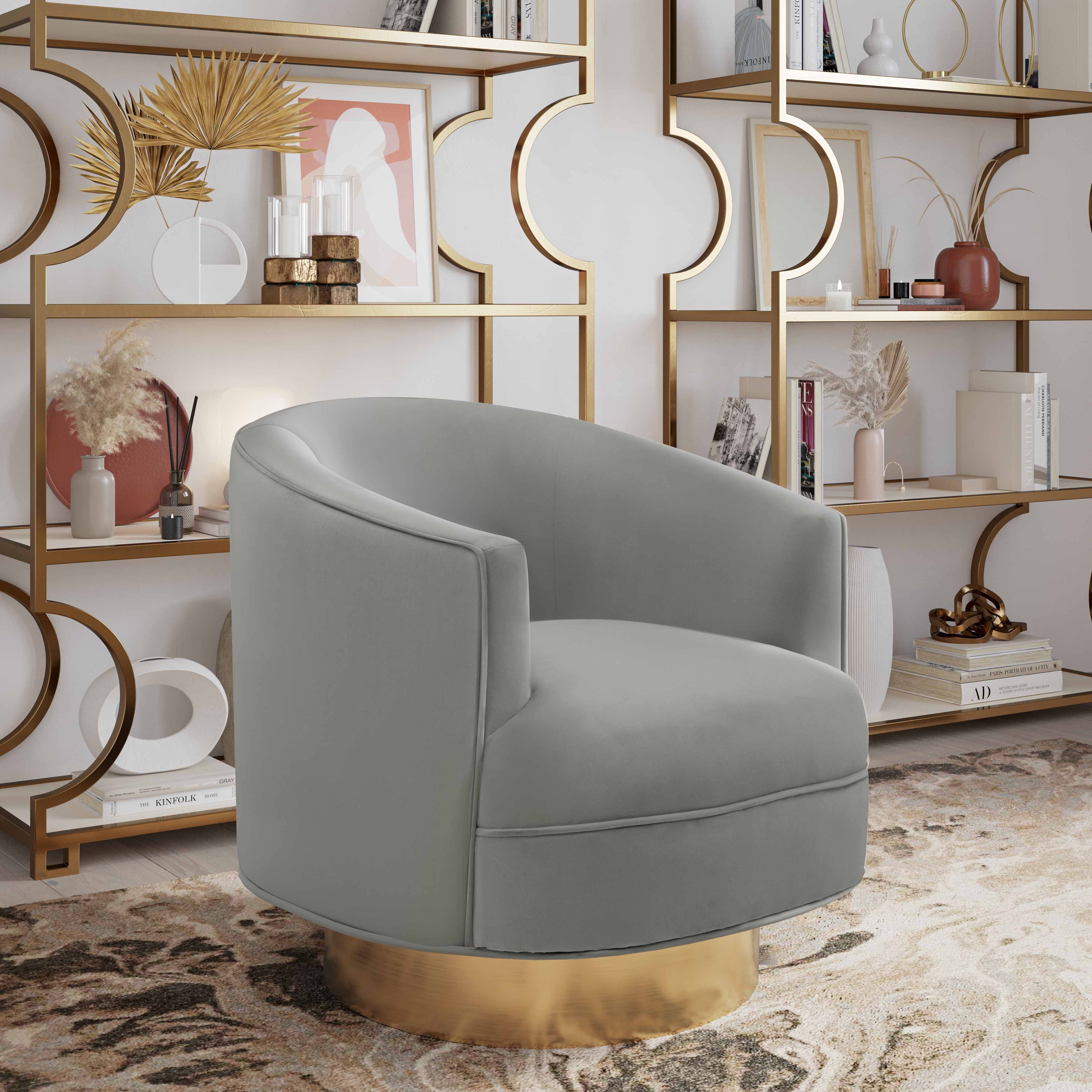 Stella Grey Velvet Swivel Chair - Image 1