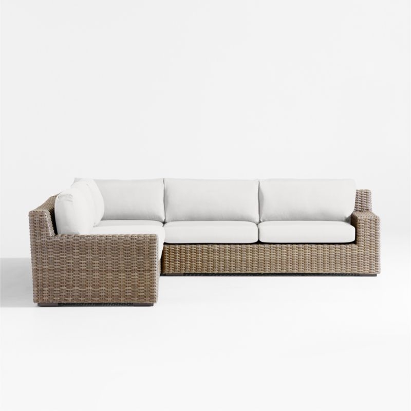 Abaco Resin Wicker 3-Piece L-Shaped Outdoor Sectional Sofa with Natural Sunbrella ® Cushions - Image 1