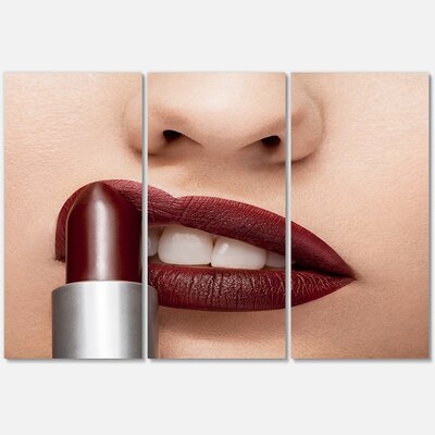 Red Lipstick Getting Applied On Lips - 3 Piece Print - Image 0