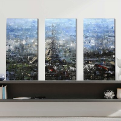 "Blue Paris" 3 Piece Graphic Print Set On Canvas_2294 - Image 0
