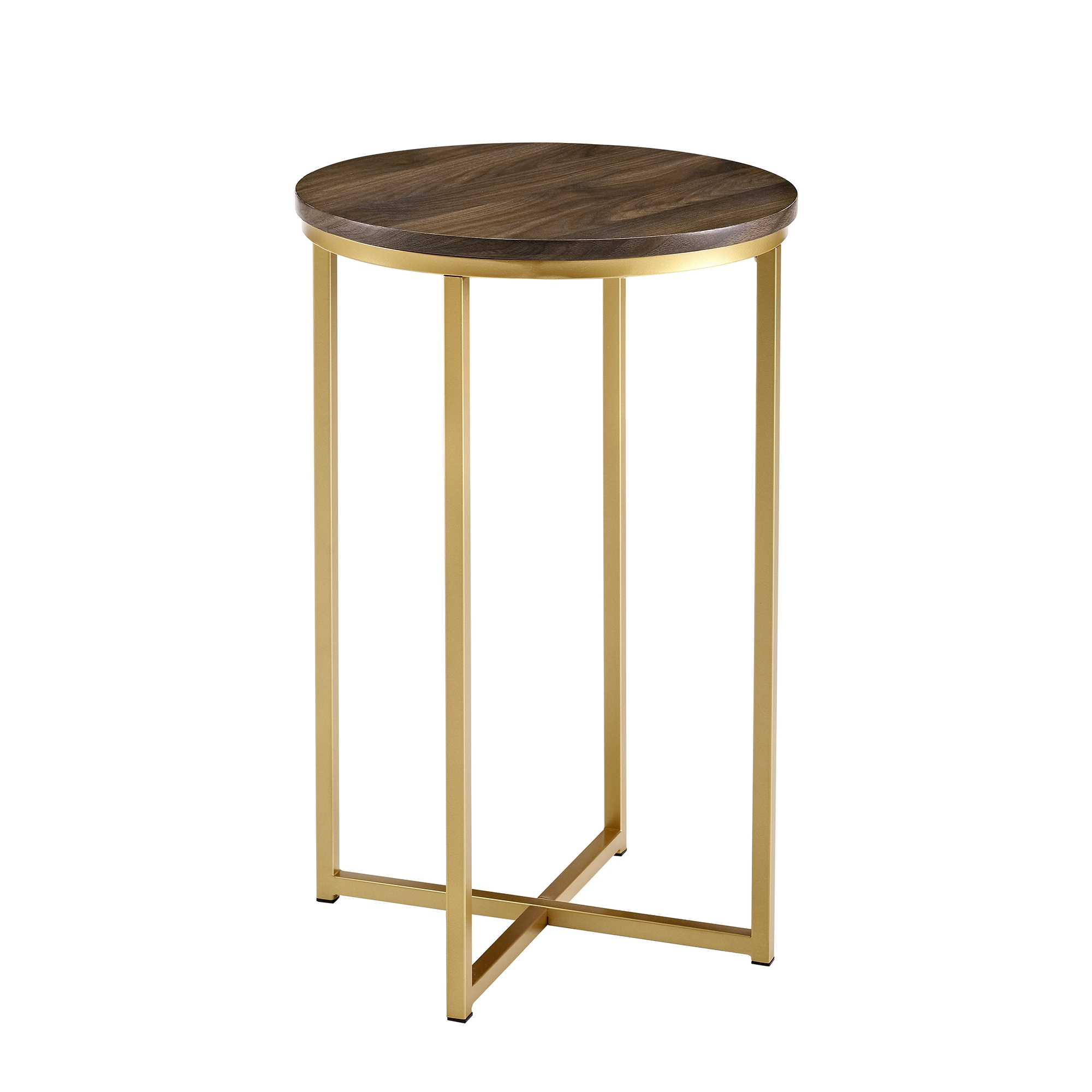 Alissa 16" Glam Round Side Table - Dark Walnut/Gold - Image 0