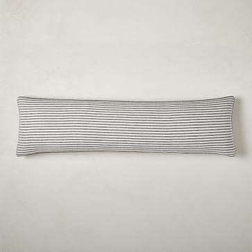 European Linen Stripe Pillow Cover, 12"x46", Slate - Image 0