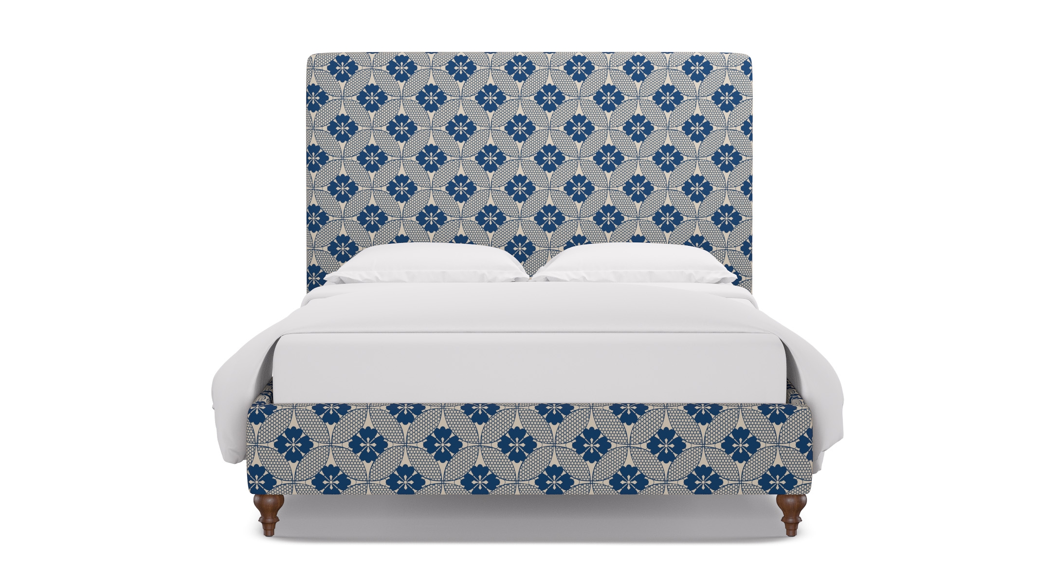 Classic Bed, Bright Navy Solaire, Walnut Traditional Turned Leg, Queen - Image 0