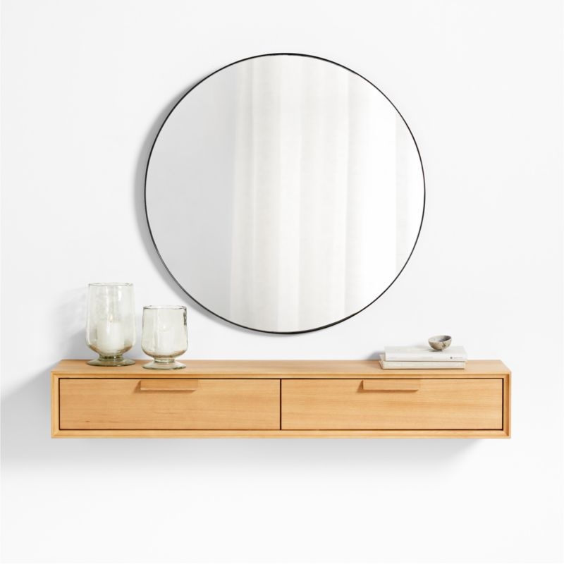 Elias Natural Wood Floating Shelf with Drawer - Image 1