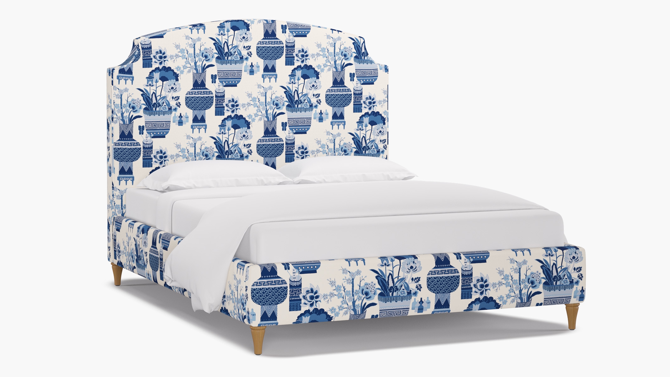 Cove Bed, Delft Kan-Shie, Natural Decorative Tapered Leg, Queen - Image 1