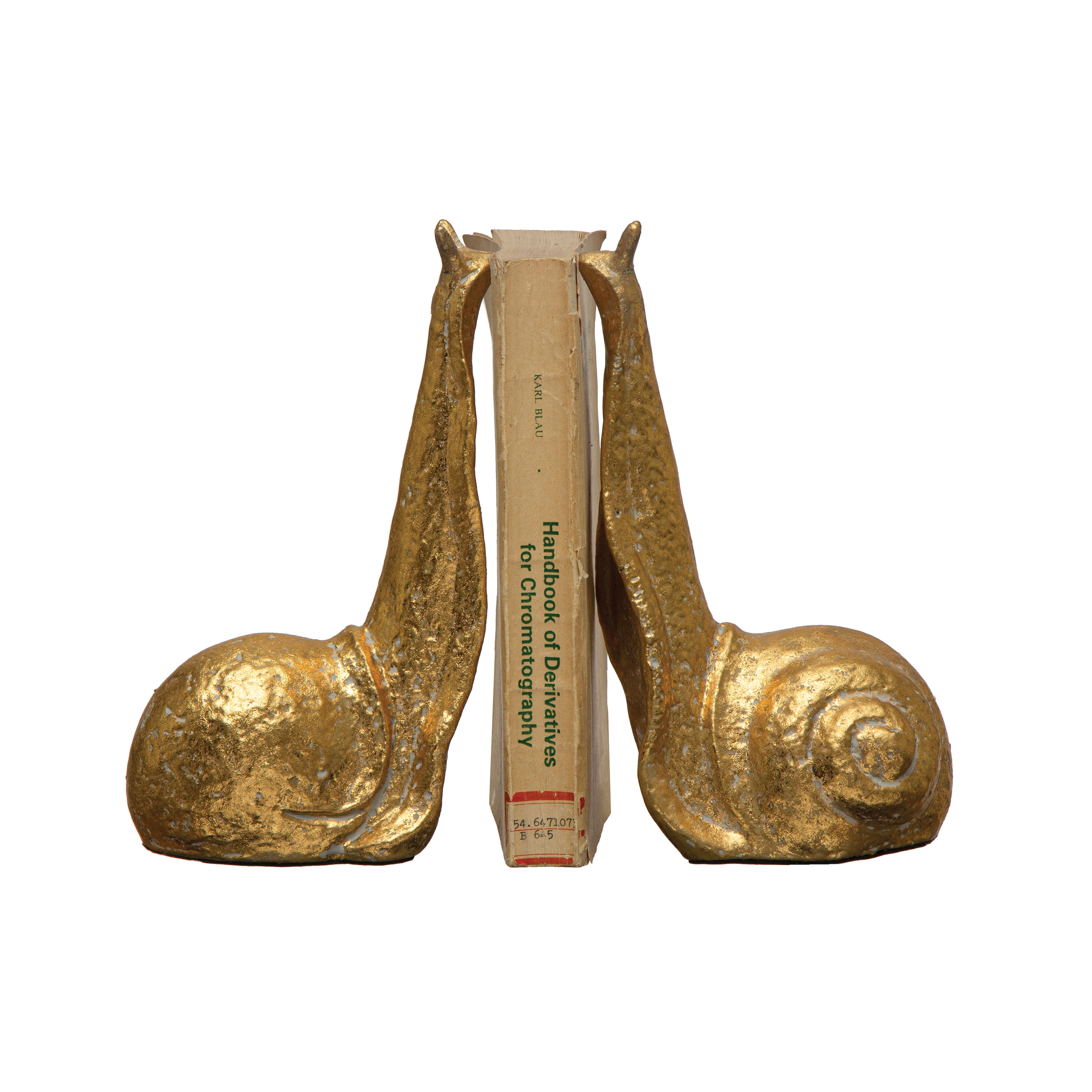 Decorative Distressed Cast Metal Snail Bookends, Gold, Set of 2 - Image 0