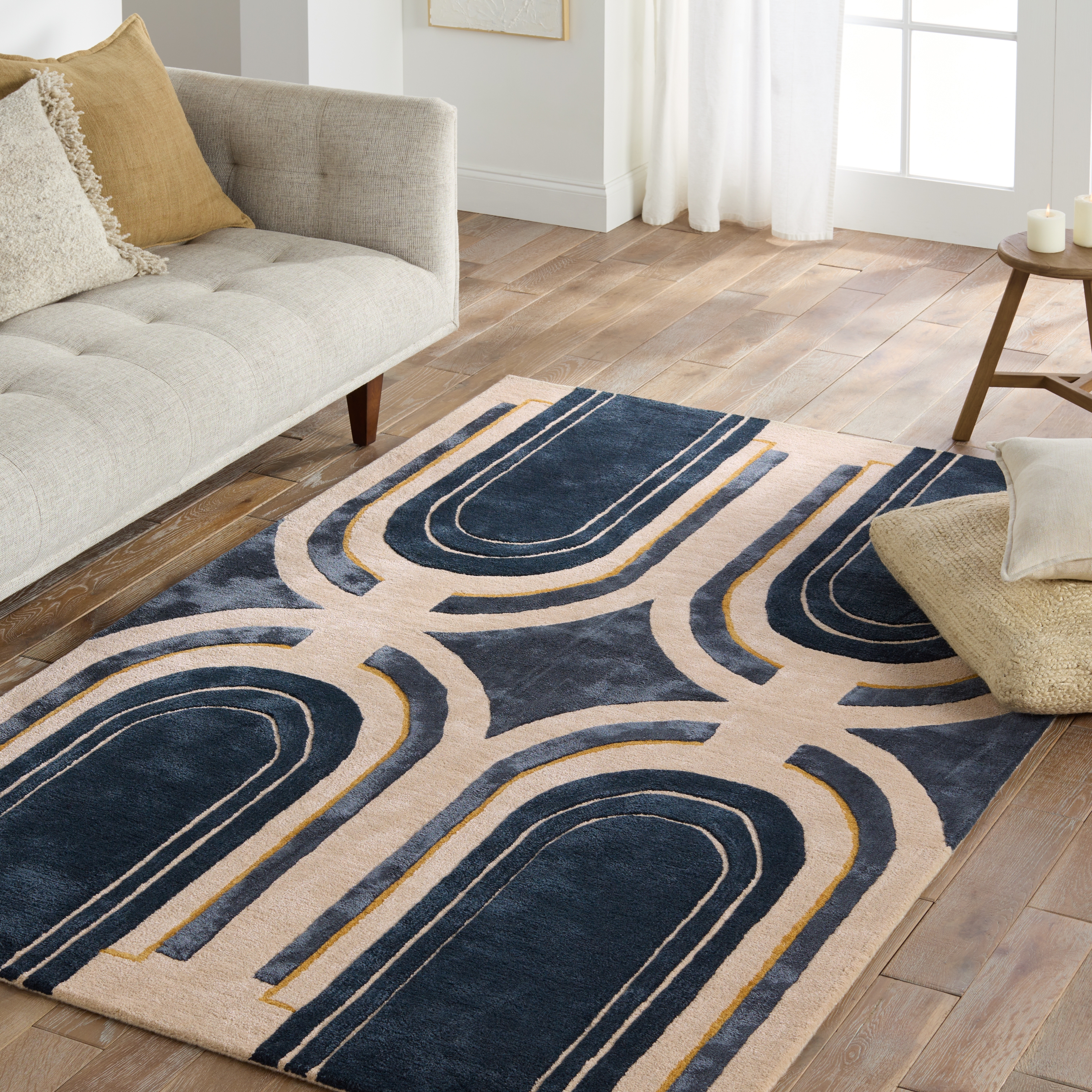 Partition ICO16 Handmade Abstract Blue and Cream Area Rug (10'x14') - Image 4