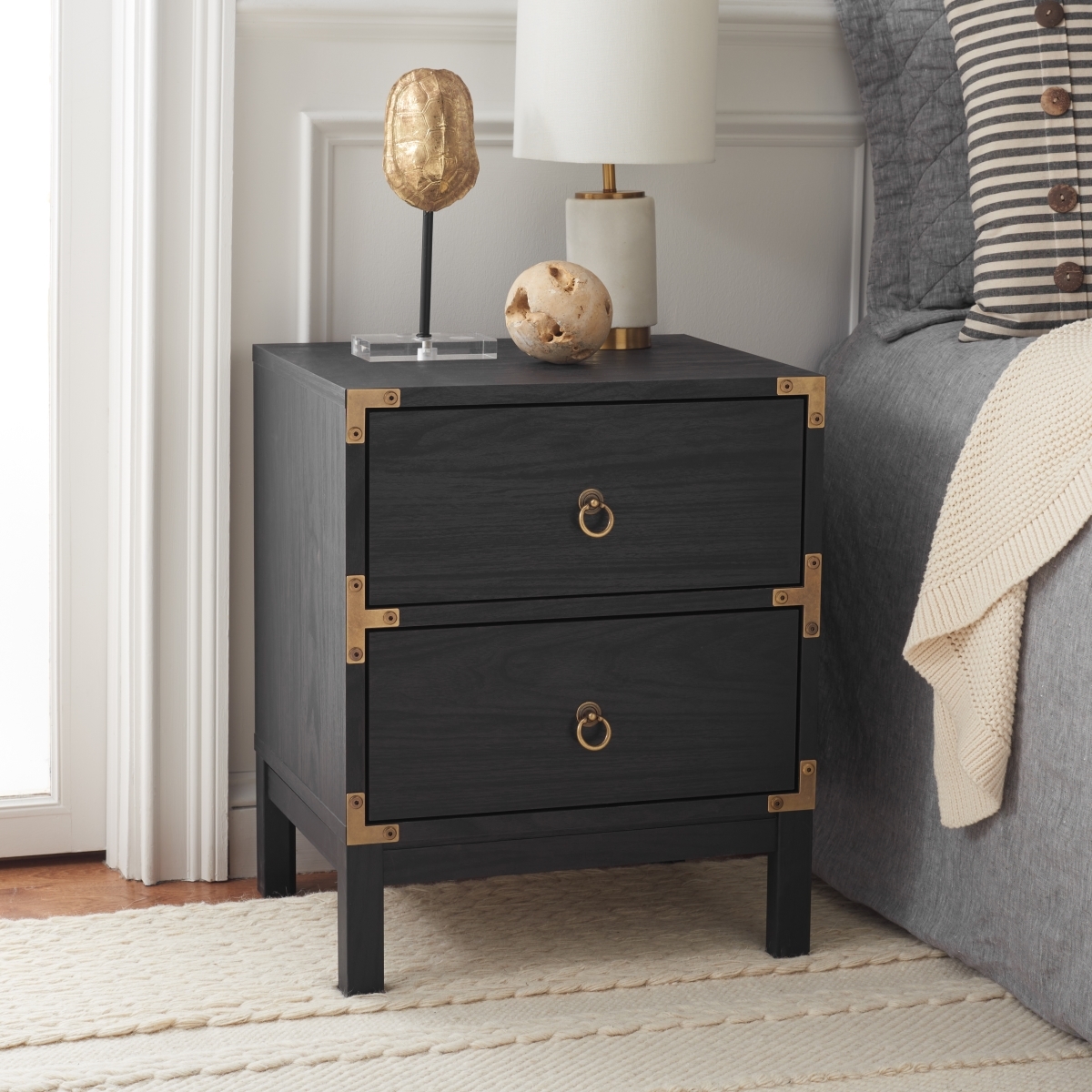 Galio 2 Drawer Nightstand - Black / Gold - Safavieh - Image 1