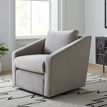 Tessa Swivel Chair, Poly, Performance Washed Canvas, Stone White, Concealed Support - Image 2