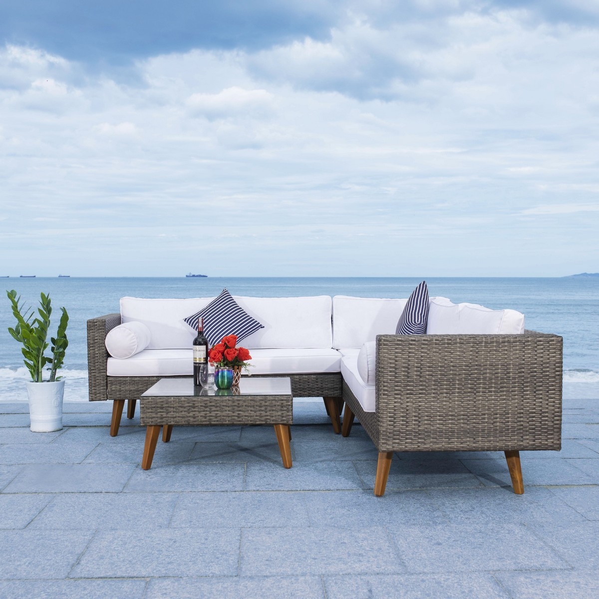 Analon Outdoor Sectional - Grey Brown/White - Safavieh - Image 5