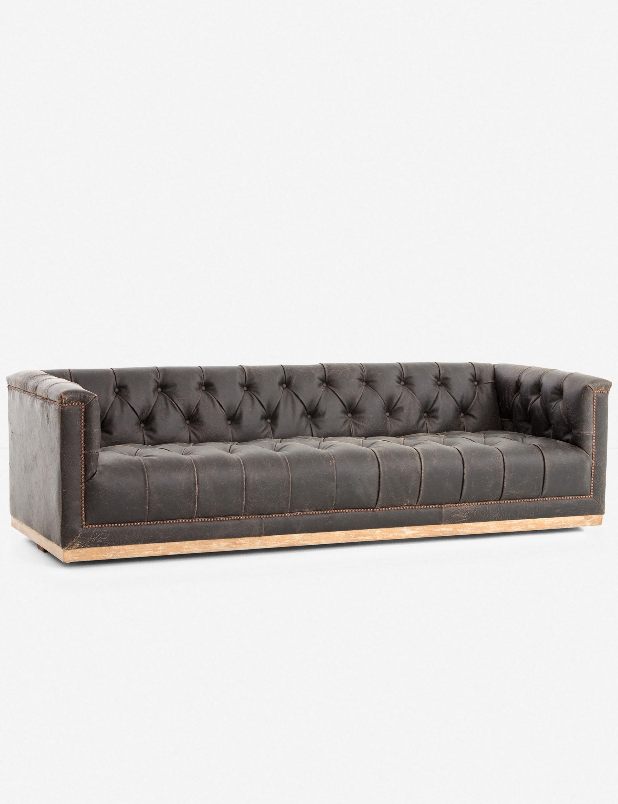 Afia Leather Sofa, Distressed Black - Image 0