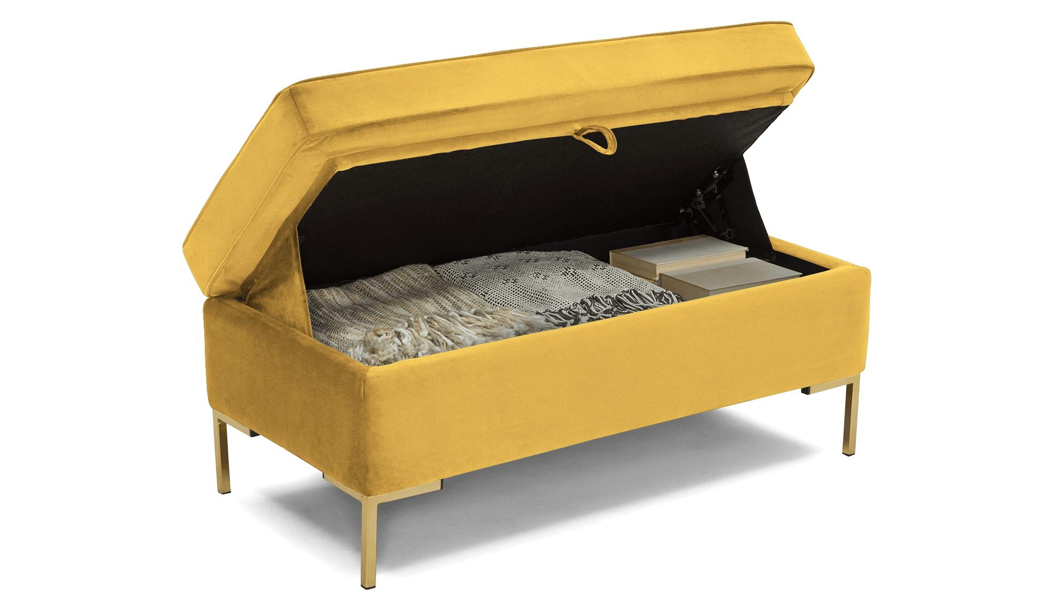 Yellow Dee Mid Century Modern Bench with Storage - Bentley Daisey - Image 2