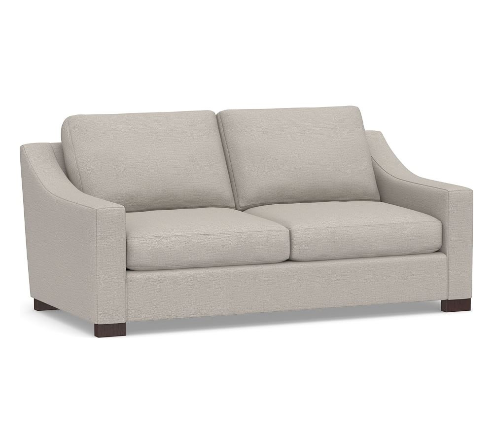 Turner Slope Arm Upholstered Loveseat, Down Blend Wrapped Cushions, Chunky Basketweave Stone - Image 0