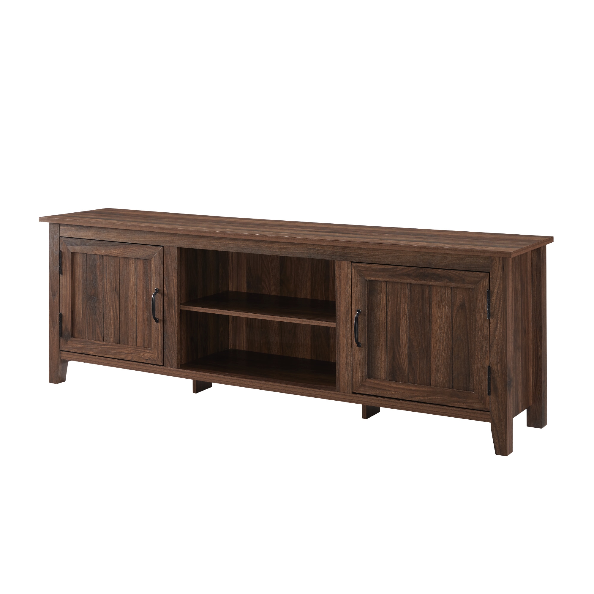70" Modern Farmhouse Simple Grooved Door Wood TV Stand - Dark Walnut - Image 2