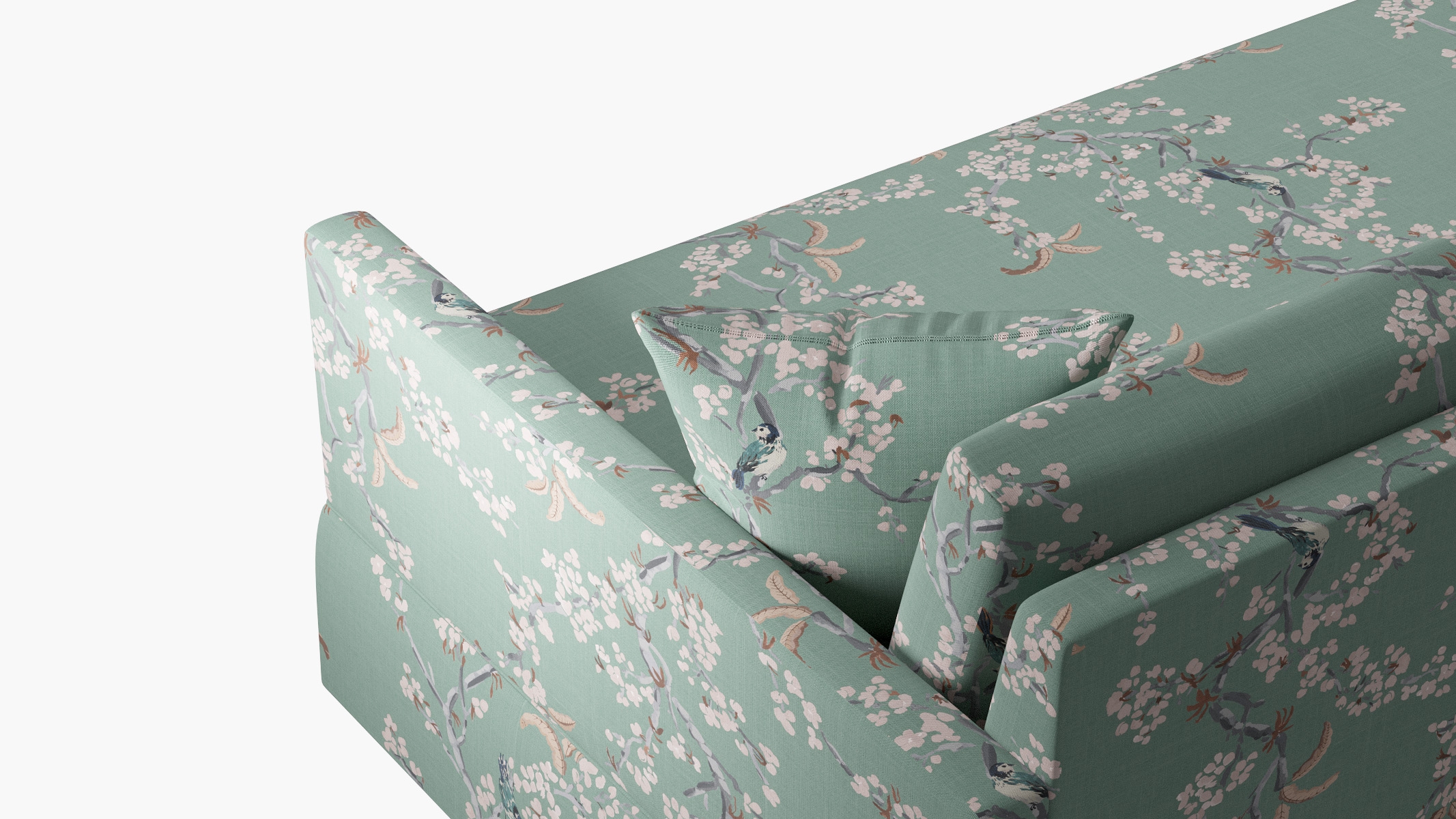 Skirted Track Arm Sofa, Mint Cherry Blossom, Extra Deep (43") - Image 4