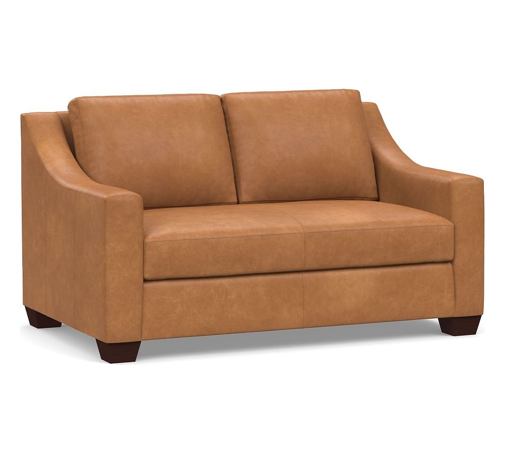 York Slope Arm Leather Loveseat 60" with Bench Cushion, Polyester Wrapped Cushions, Churchfield Camel - Image 0