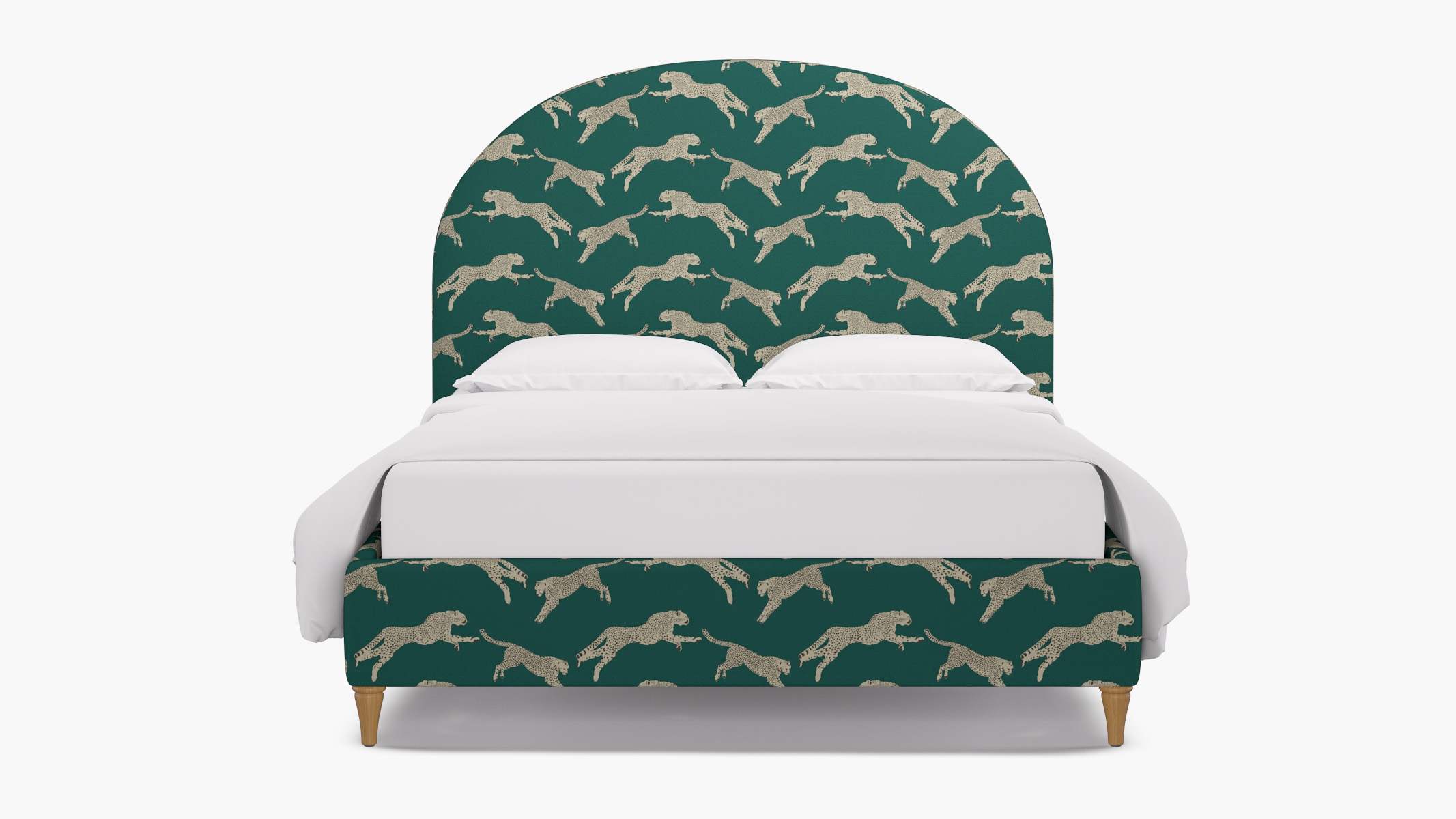 Demilune Bed, Polo Green Cheetah, Natural Decorative Tapered Leg, King - Image 0