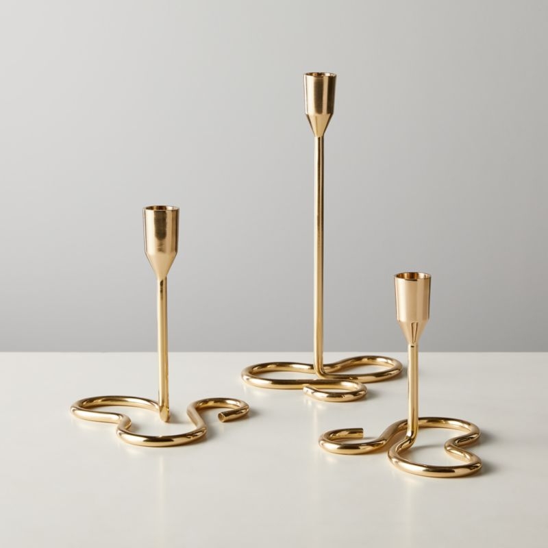 Motion Brass Taper Candle Holders, Set of 3 - Image 1