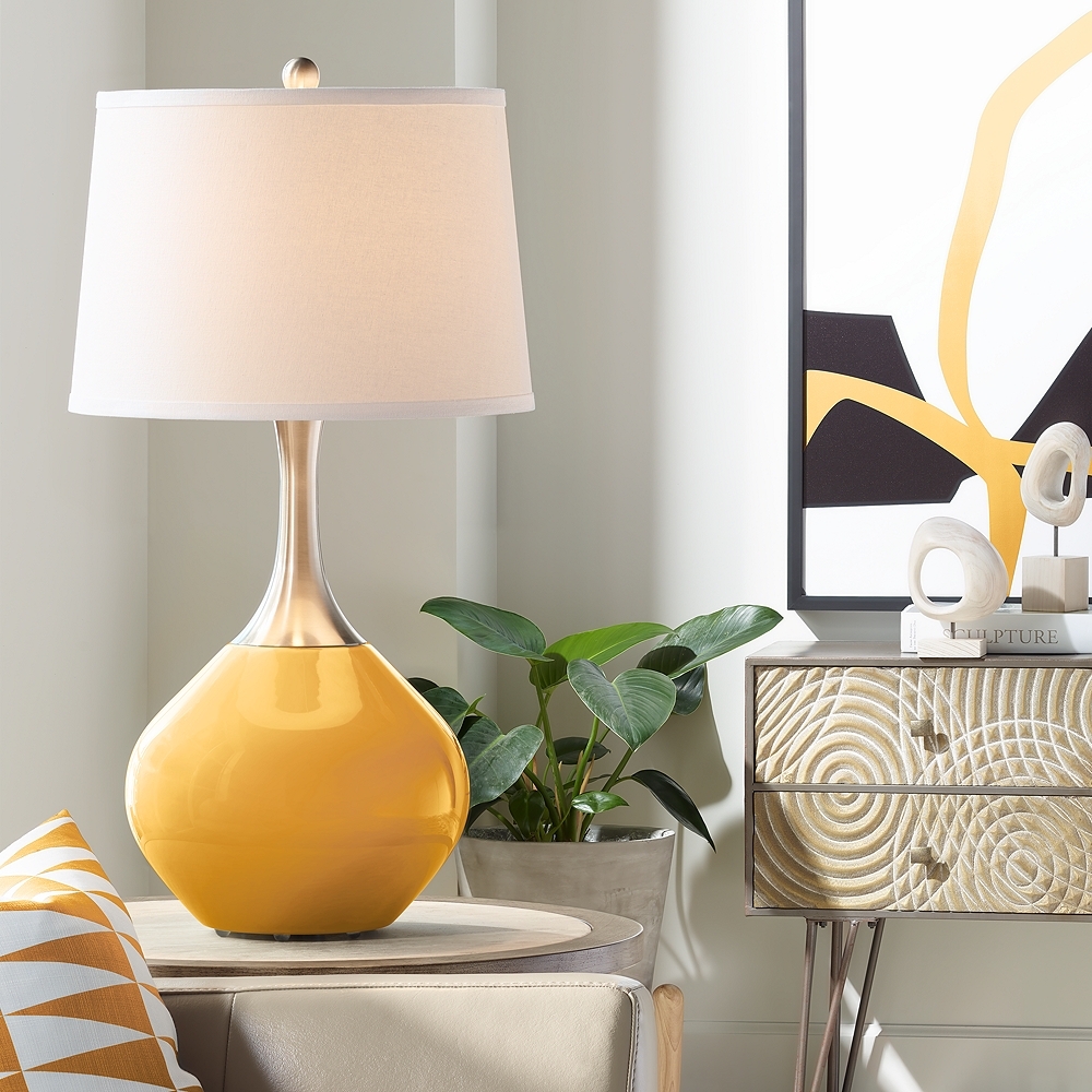 Color Plus Spencer 31" Modern Nickel and Marigold Yellow Table Lamp - Image 0