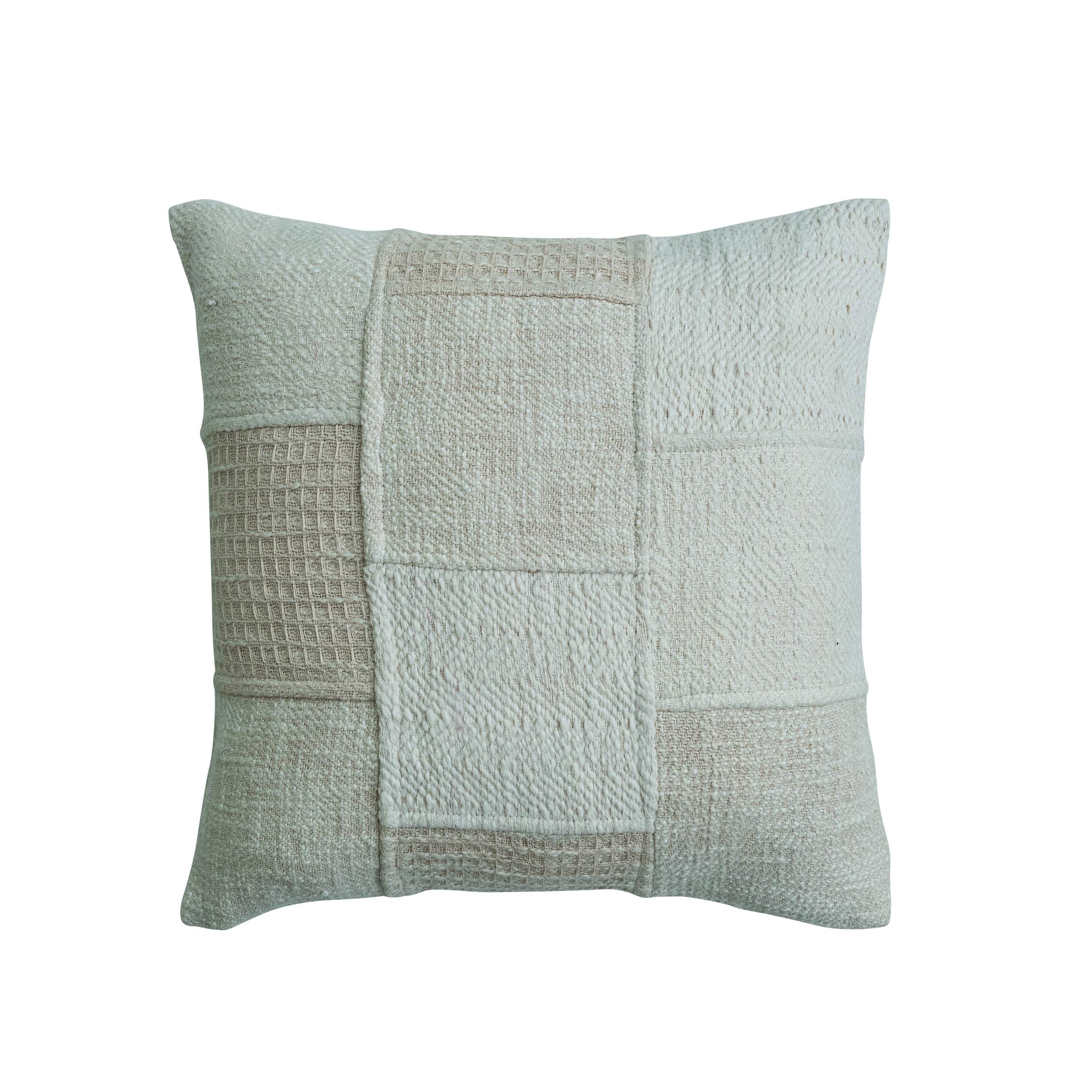 18 Inches Square Cotton Patchwork Pillow, Cream and Natural - Image 0