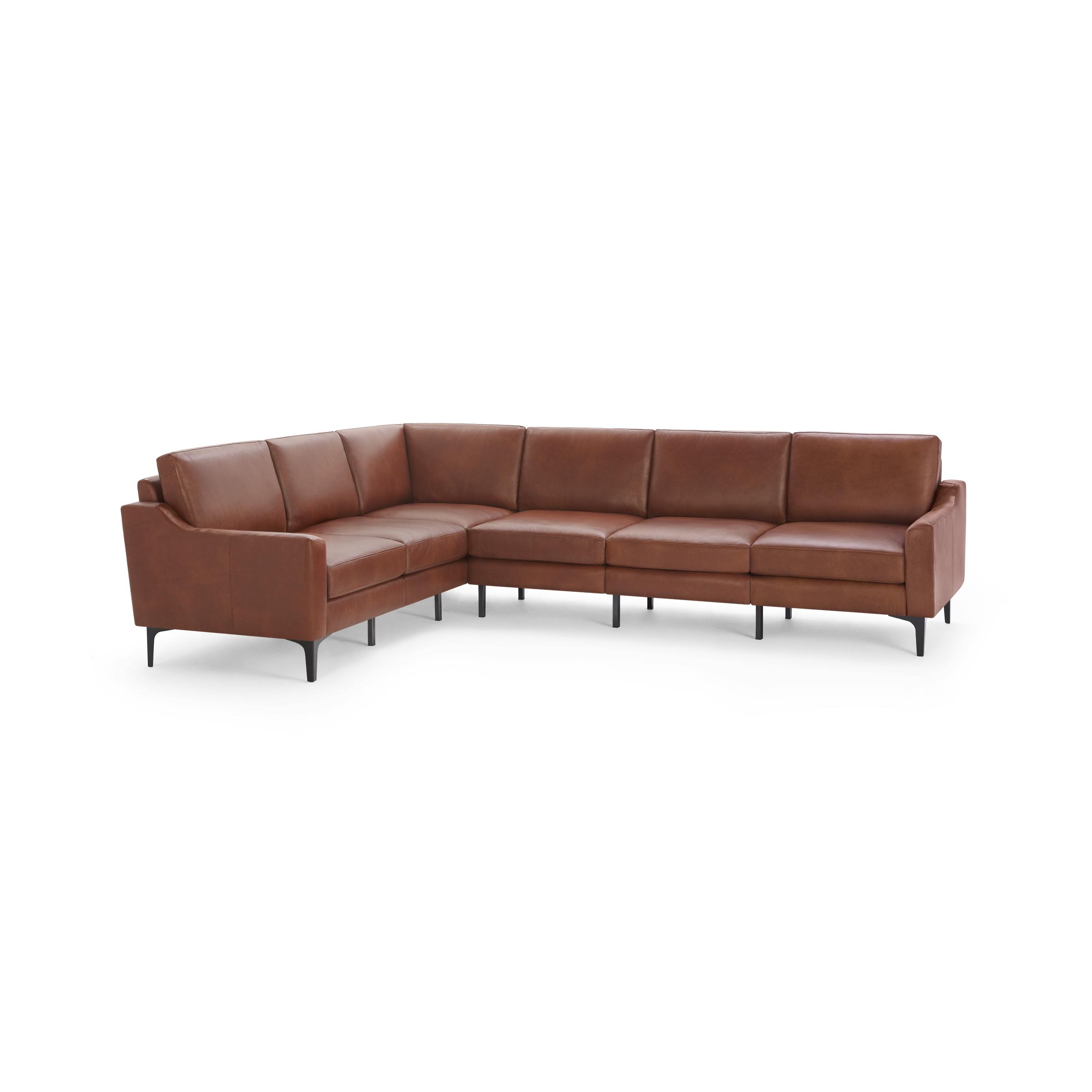 Nomad Leather 6-Seat Corner Sectional - Chestnut - Top Grain Leather / Black - Metal / Slope - Image 0