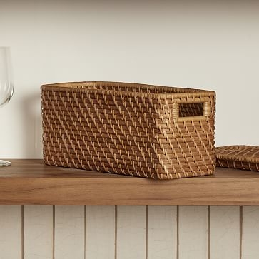 Modern Weave Rectangular Lidded Storage Basket, Whitewash - Image 3