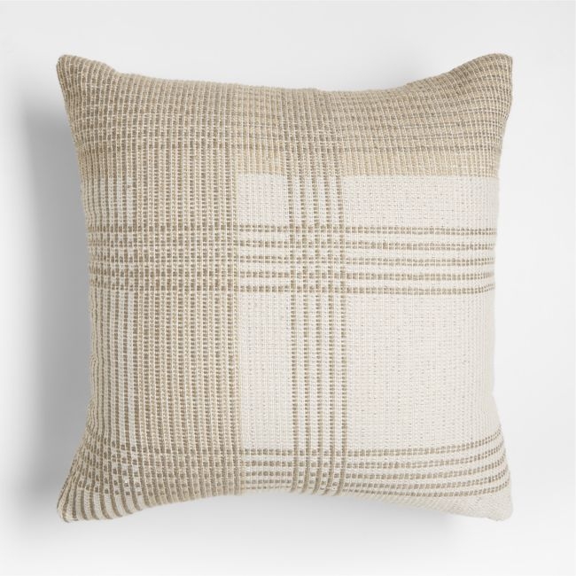Loggia Tan 20"x20" Plaid Outdoor Throw Pillow - Image 0