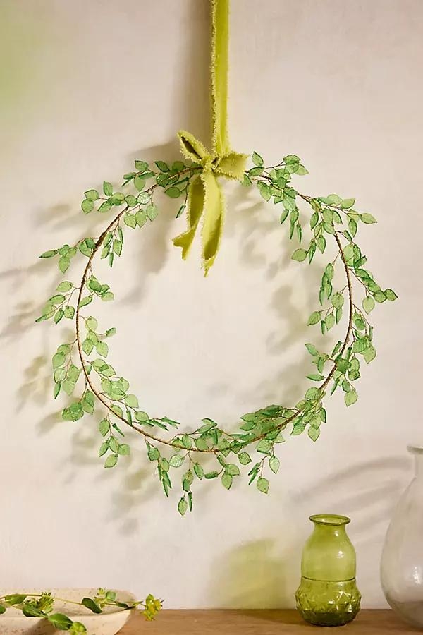 Beaded Green Leaves Wreath - Image 0