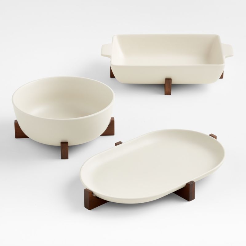 Oven-to-Table Serving Bowl with Dark Wood Trivet - Image 2