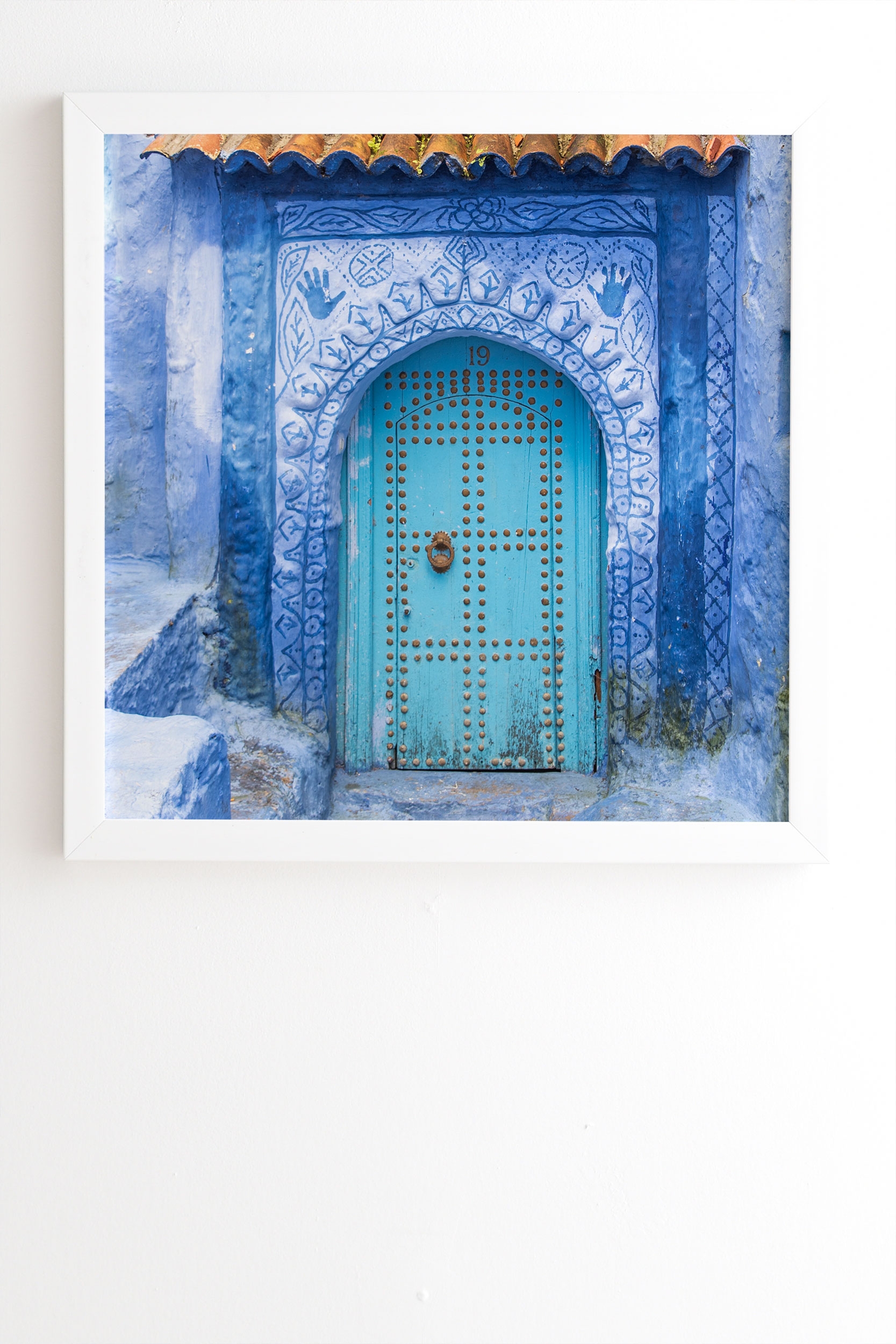 Blue City Door Number 19 by TRVLR Designs - Framed Wall Art Basic White 19" x 22.4" - Image 1