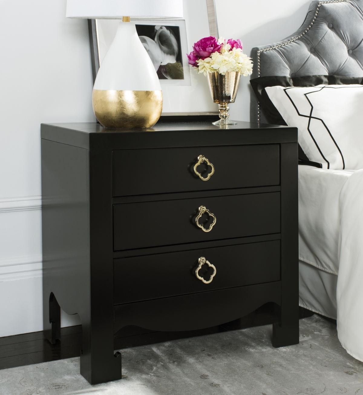 Nero 3 Drawer Nightstand - Black - Safavieh - Image 1