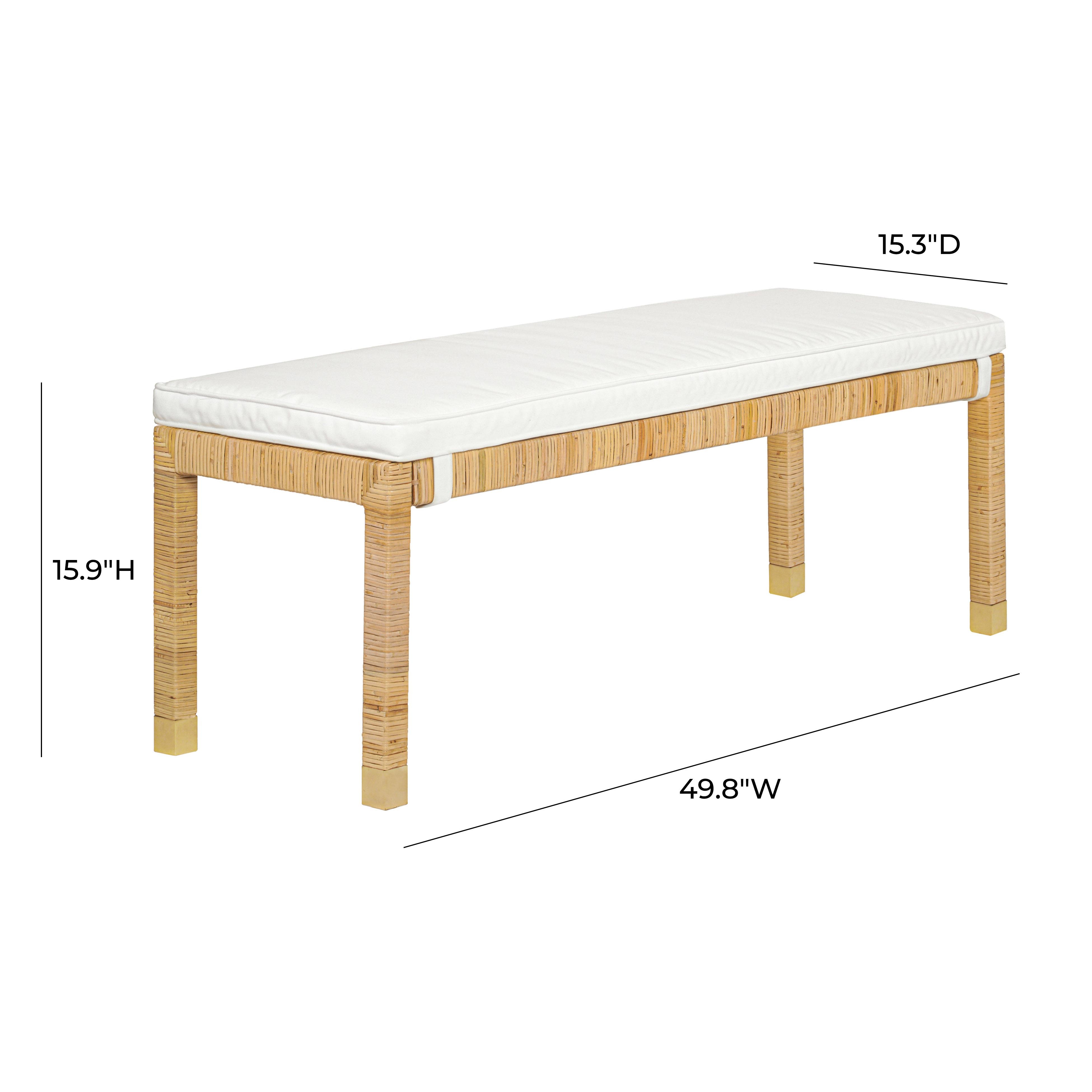 Amara Natural Woven Rattan Performance Fabric Bench - Image 3