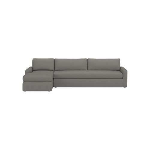 Ghent Square Arm Slipcovered Left 2-Piece L-Shape Sofa with Chaise, Standard Cushion, Performance Slub Weave, Gray - Image 0