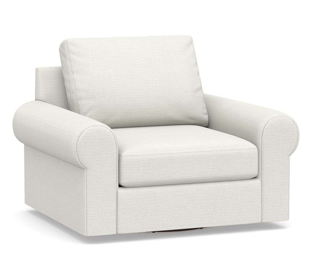 Big Sur Roll Arm Upholstered Swivel Armchair, Down Blend Wrapped Cushions, Basketweave Slub Ivory - Image 0