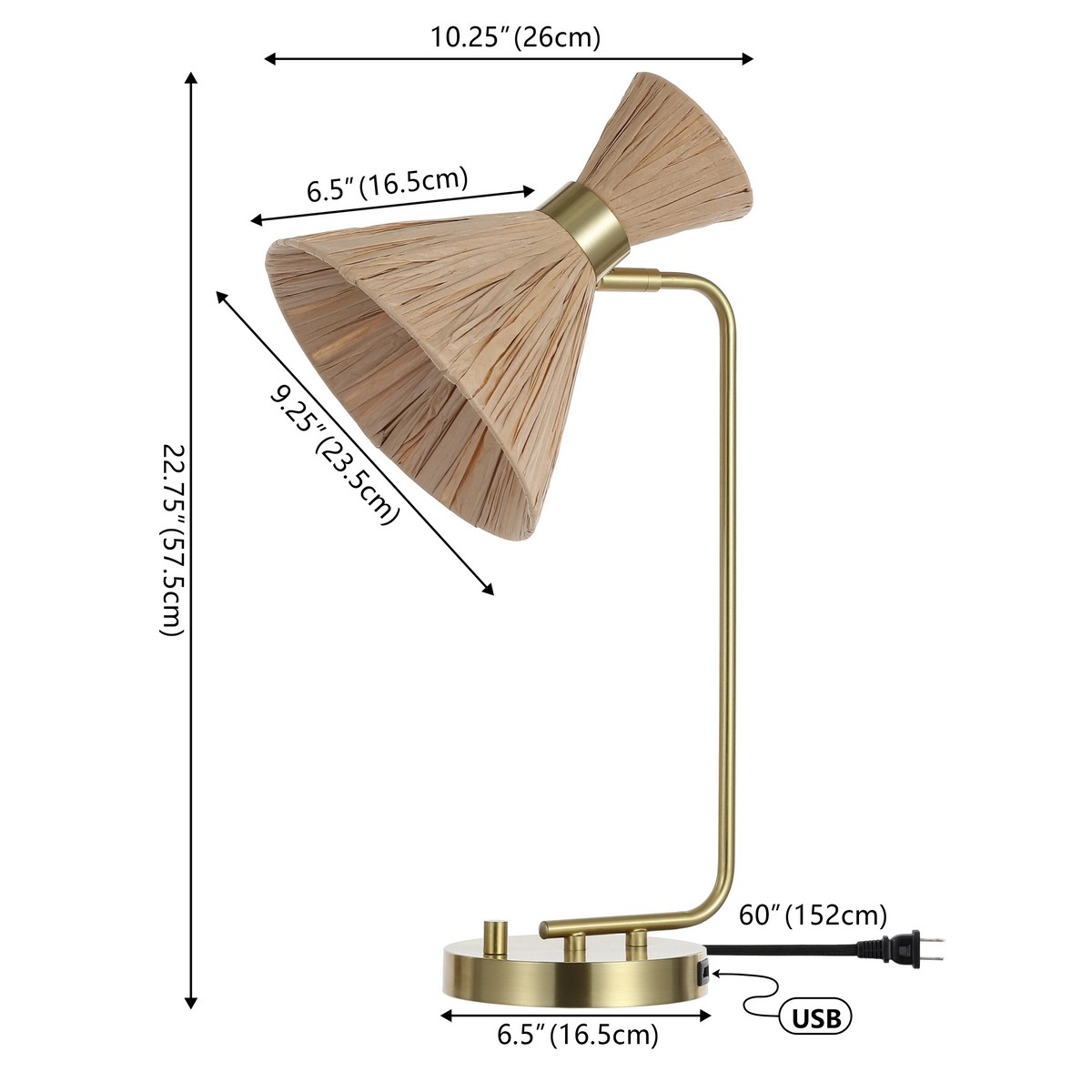 Sohma 22.75" Tbl W/Usb Port - Brass/Natural - Image 4