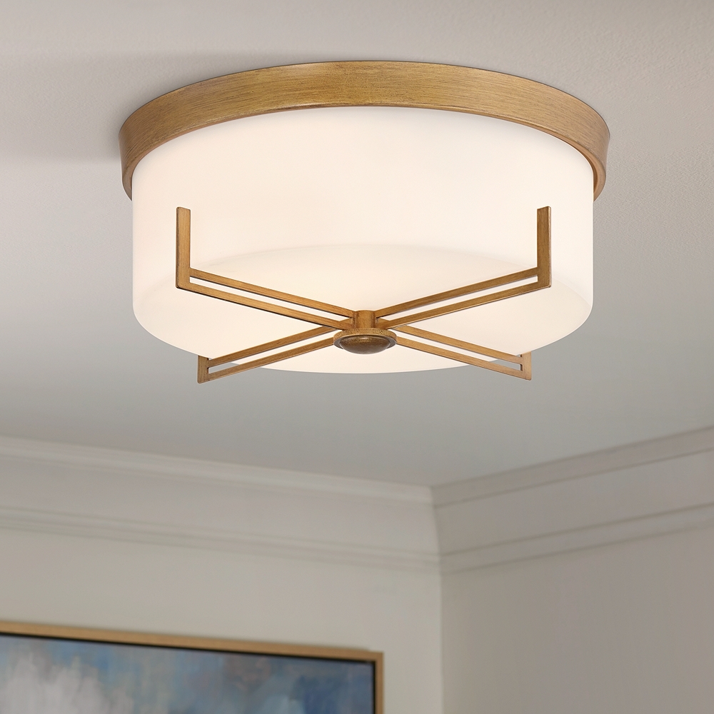 Possini Euro Henning 15 1/2" Wide Gold Ceiling Light with White Shade - Image 0