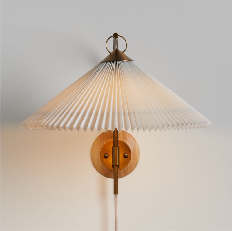 Flores Plug-In Wall Sconce Light with Pleated Shade - Image 1
