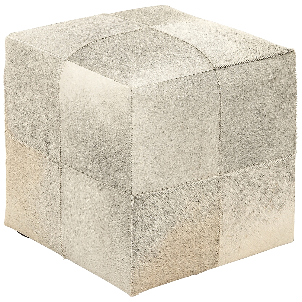 Astoria Weathered Ivory Leather Hide Pouf Ottoman - Style # 83R79 - Image 0
