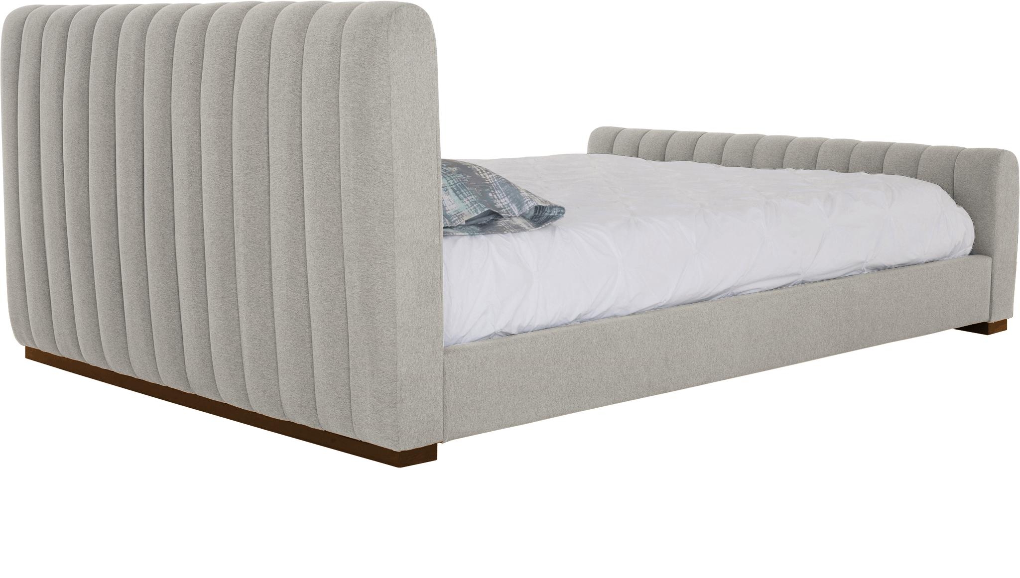White Camille Mid Century Modern Bed - Bloke Cotton - Mocha - Queen - Image 3