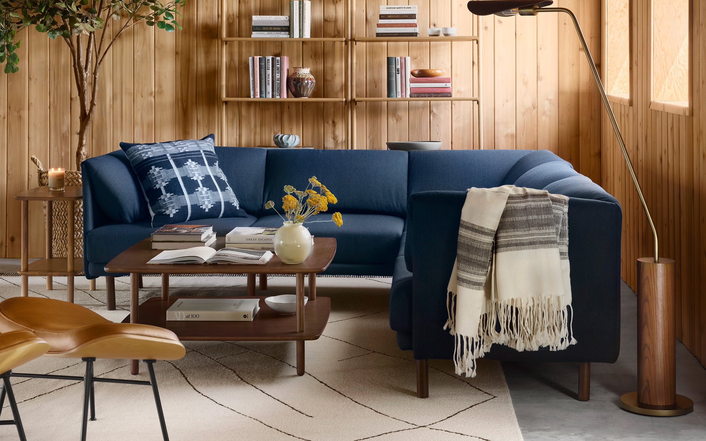 Range 3-Piece One Arm Sofa with Table - Heather Charcoal - Performance Chenille / Black Metal Legs - Walnut Table - Image 5