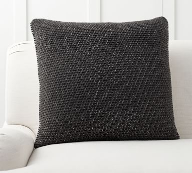 Thermal Knit Sherpa Back Pillow Cover, 24", Heathered Charcoal - Image 0