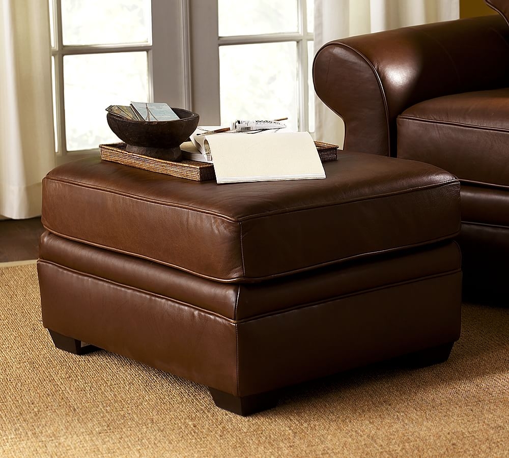 Pearce Roll Arm Leather Ottoman, Polyester Wrapped Cushions, Vintage Camel - Image 0