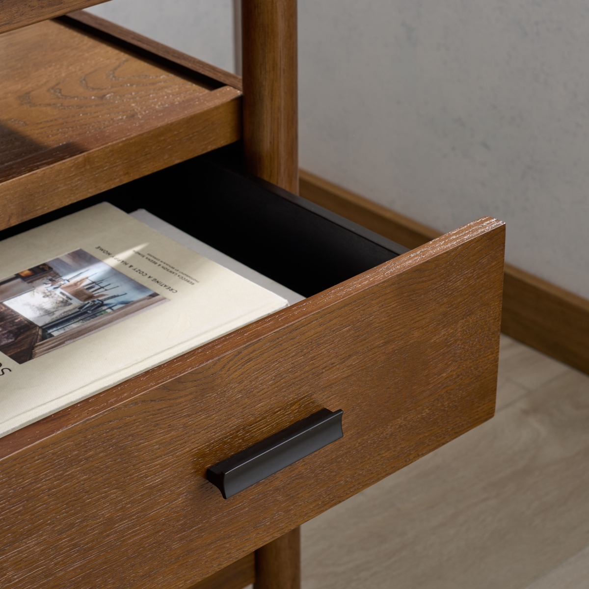 Jaylessa Wood 4 Drawer Desk - Medium Oak / Black - Image 2