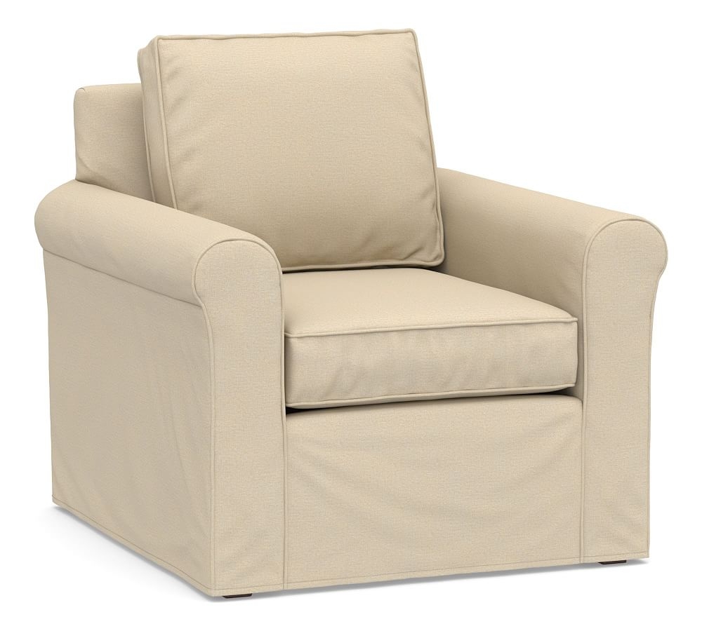 Cameron Roll Arm Slipcovered Deep Seat Armchair, Polyester Wrapped Cushions, Park Weave Oatmeal - Image 0